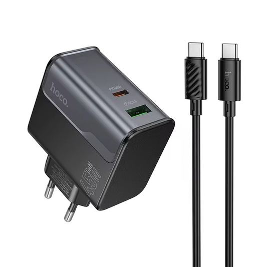 Cargador Carga Super Rapida Hoco Cs74a 45w mas Tipo C Usb Negro