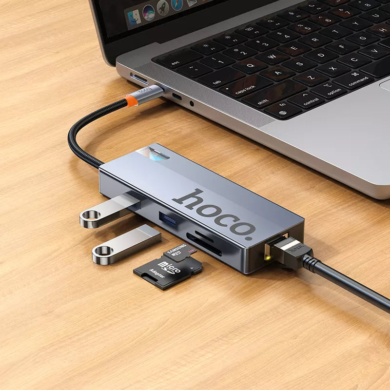 Hub Hoco HB51 tipo C 8 en 1 con RJ45