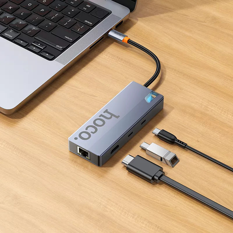 Hub Hoco HB51 tipo C 8 en 1 con RJ45