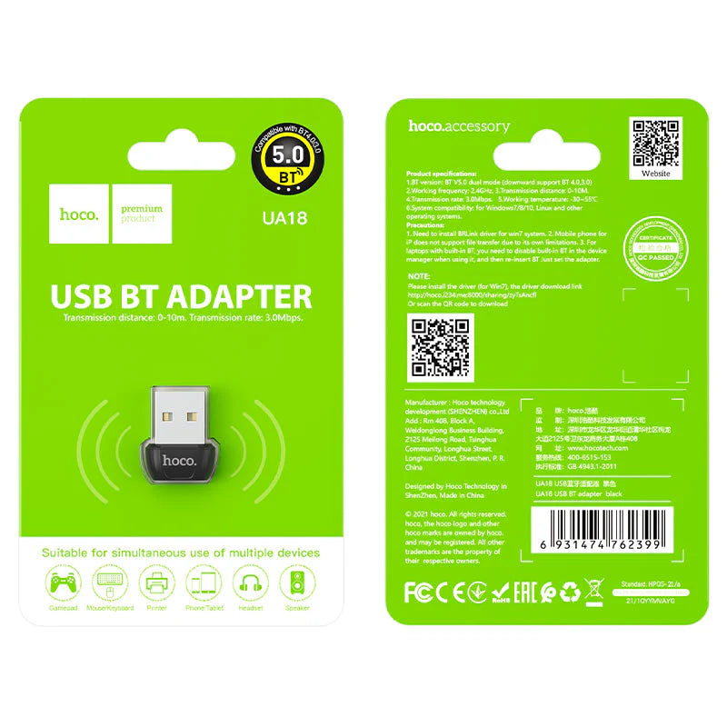 Adaptador Bluetooth USB HOCO UA18 5.0