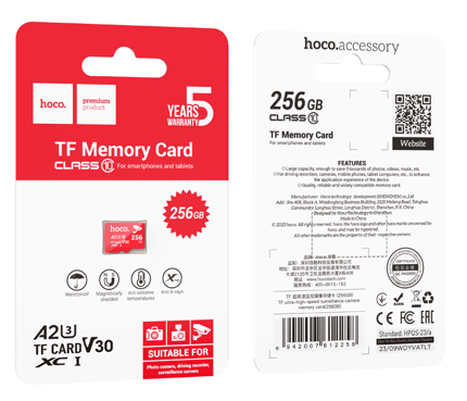 Micro SD Tf Flash Alto Rendimiento Hoco 256 Gb Rojo